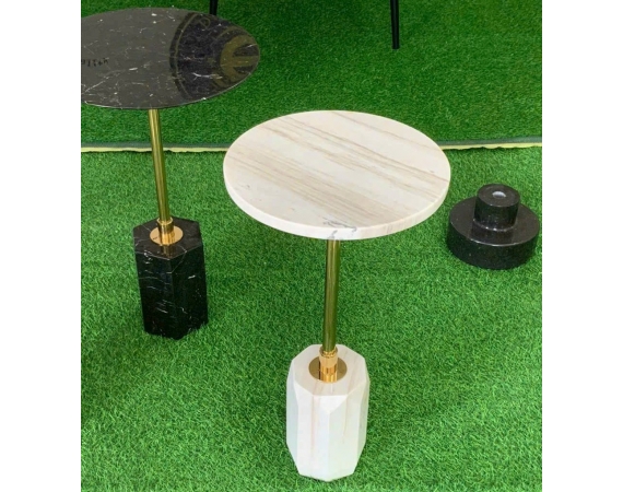 Bàn Tab Sofa đá tự nhiên màu vàng vân loang,đế thang hình trụ HDSF04