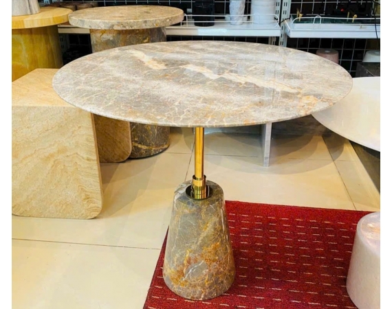 Bàn Tab Sofa đá tự nhiên màu đen vân loang,đế thang hình trụ HDSF05