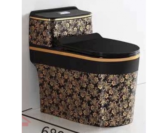 Bồn cầu màu đen mạ hoa vàng HD25BV