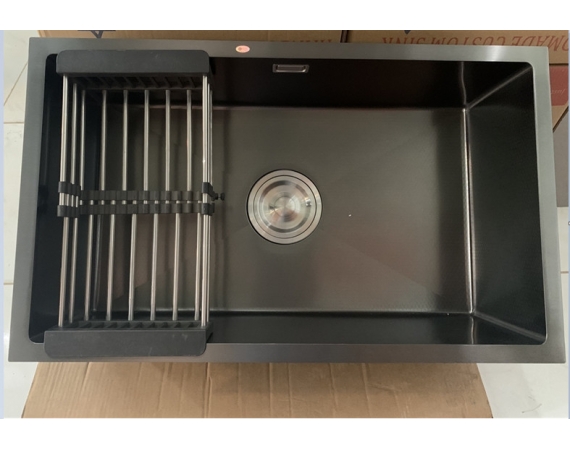 Chậu rửa bát 1 hố âm bàn màu đen mạt hạt Nano Black Kagol KND7545 AB(750x450mm)