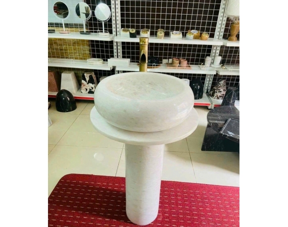 Chậu lavabo đặt sàn đá tự nhiên trắng ngọc HDTN30