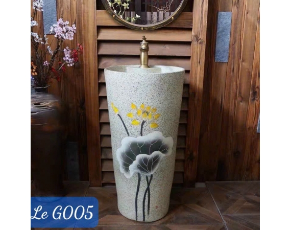 Chậu rửa lavabo nghệ thuật cổ điển chân đứng hoa văn LEG005