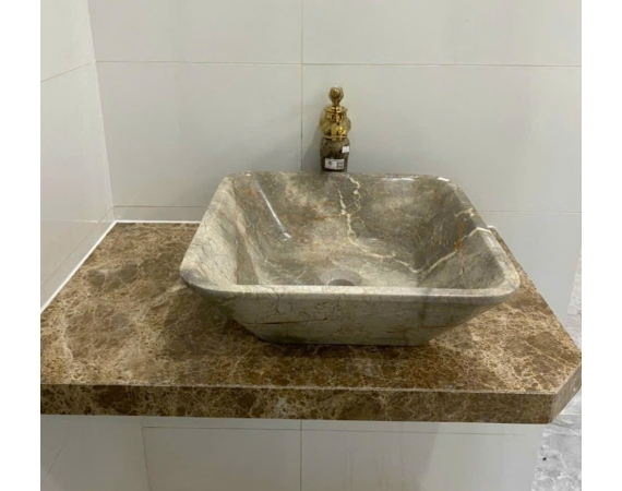 Chậu lavabo đặt bàn đá tự nhiên vát cạnh HDTN41 (450 x 450 x 140mm)