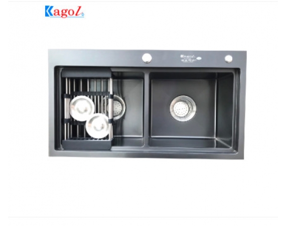 Chậu rửa bát Kagol inox phủ nano bậc thang cân 8245BT (KT82x45x24cm)
