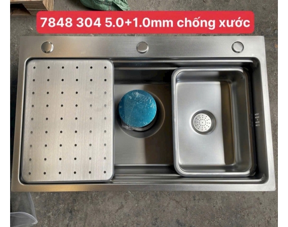 Chậu rửa bát 1 hố inox 304,giật cấp HD7848C
