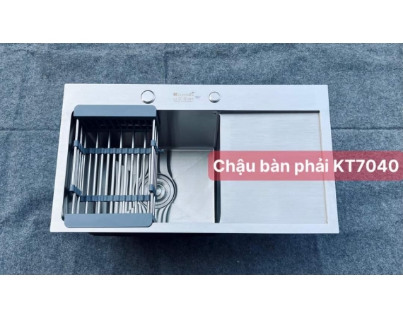 Chậu rửa bát Kagol inox 201 1 hố 1 bàn 7040-1B (KT:70x40x24 cm)