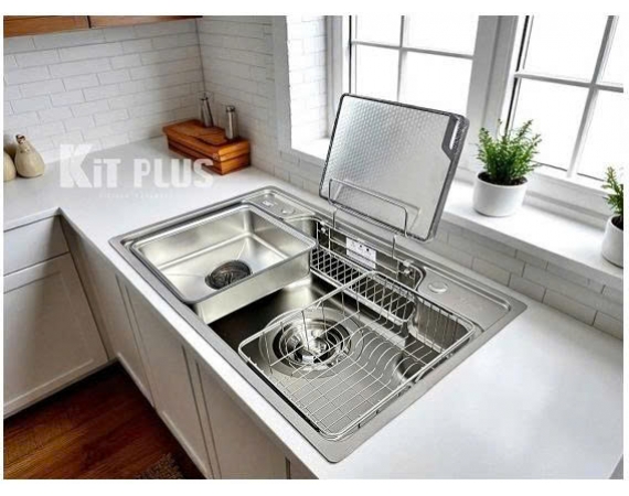 Chậu rửa bát 1 hố chống xước KIT PLUS DCR8048B (800*480*230mm) Set full phụ kiện