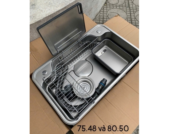 Chậu rửa bát 1 hố màu đen xám mặt hạt chống xước LECOCO LE7548