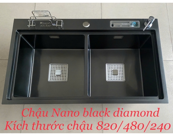 Chậu rửa bát 2 hố màu đen Kagol BT8248CD (KT:820x480x240 mm)