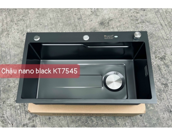 Chậu rửa bát 1 hố nano màu đen Kagol KG 7545B ( 750*450 mm )