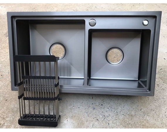 Chậu rửa bát Kagol inox phủ nano bậc thang lệch 8245BTL (KT82x45x24cm)