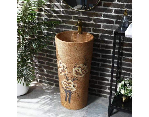 Chậu rửa mặt nghệ thuật chân đứng màu nâuHDSJ32
