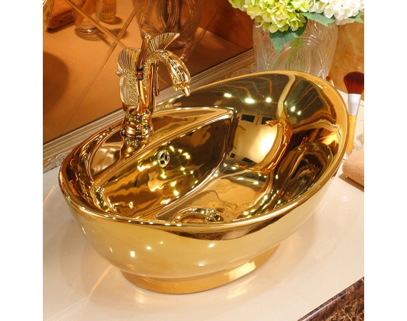 Chậu rửa lavabo nghệ thuật mạ vàng đĩnh vàng HD2117G