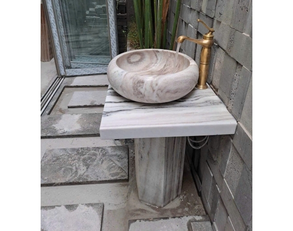 Chậu lavabo đặt sàn đá tự nhiên trắng vân mây HDTN28