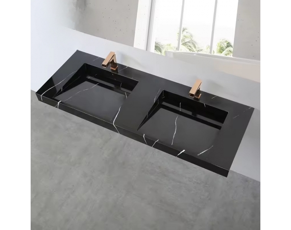 Chậu lavabo treo tường đôi màu đen vân đá cẩm thạch HDBD03