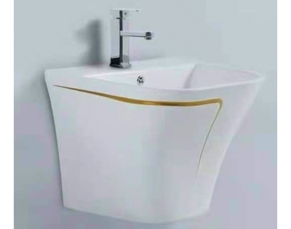 Chậu Lavabo treo tường màu trắng kẻ chỉ vàng - LE01W