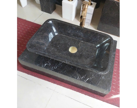 Chậu lavabo đặt bàn đá tự nhiên hình chữ nhật nhỏ HDTN43 (580 x 380 x 105mm)