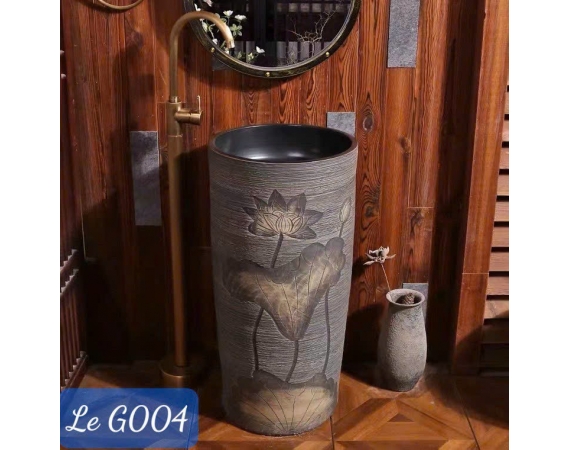 Chậu rửa lavabo nghệ thuật cổ điển chân đứng hoa sen LEG004