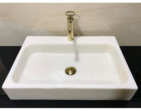 Chậu lavabo đặt bàn đá tự nhiên hình chữ nhật HDTN39