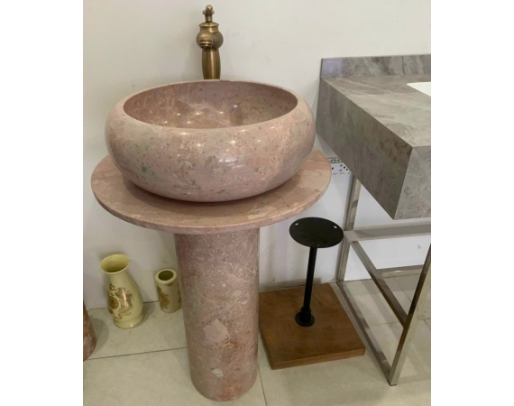 Chậu lavabo đặt sàn đá tự nhiên hồng HDCH26
