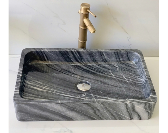 Chậu lavabo đặt bàn đá tự nhiên hình chữ nhật HDTN38