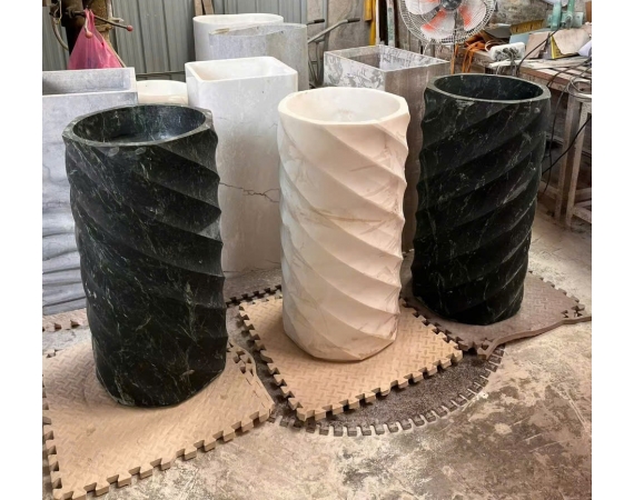 Chậu lavabo nghệ thuật màu trắng vân đá tự nhiên HD4686TVL