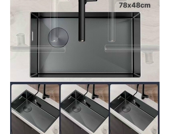 Chậu rửa bát 1 hố âm bàn màu đen HD7540B (75x40cm)