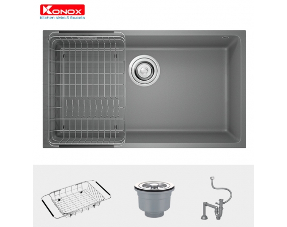 Chậu rửa bát đá màu xám 1 hố Konox Granite Sink Naros 760S – Grey (760*440*200 )