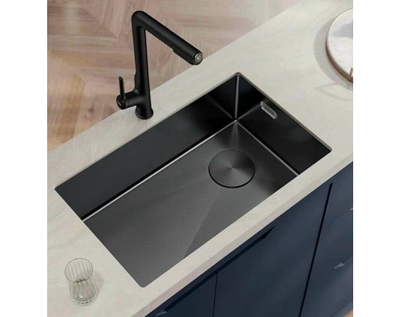 Chậu rửa chén 1 hố màu đen vân tổ ong chống bám bẩn HD7546 (75x46cm)