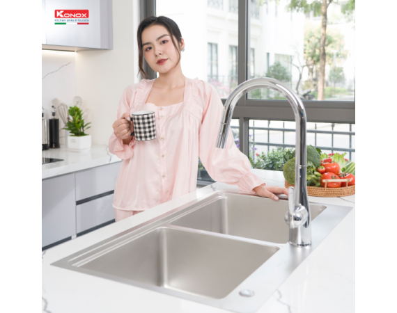 Chậu rửa bát 2 hố chống xước KONOX Workstation Sink – Topmount Sink KN8651TD Dekor Basic