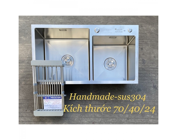 Chậu rửa bát 2 hố lệch nhỏ Inox SUS304 Kagol KG7040L (70x40X24cm)