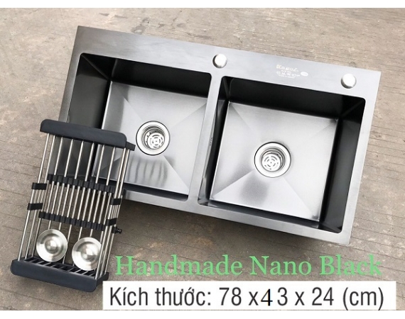 Chậu rửa bát 2 hố màu đen phủ Nano Black Kagol 7843BC (78x43cm)