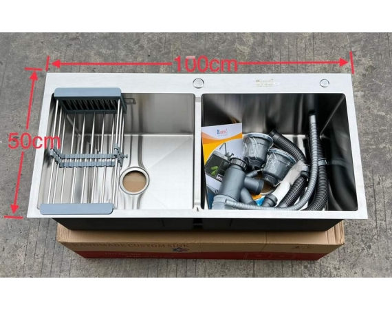 Chậu rửa bát Kagol inox 304 hai hố cân 10050C (Kích Thước :100x50x24 cm)