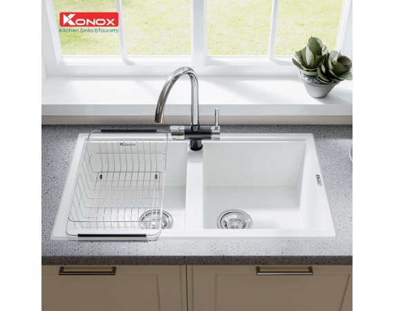 Chậu rửa bát đá Granite Sink Phoenix Smart KONOX 860 – White Silver