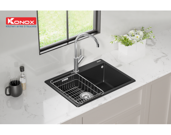 Chậu rửa bát đá màu đen 1 hố Granite Sink Ruvita 680 – Black ( 680*500*200 )