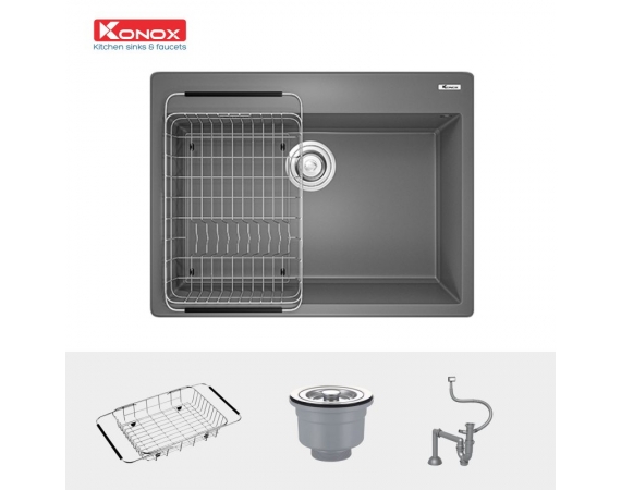 Chậu rửa bát đá màu xám 1 hố Granite Sink Ruvita 680 – Grey ( 680*500*200 )