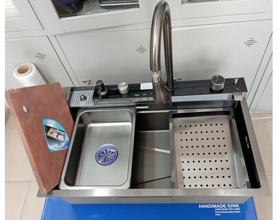 Chậu rửa bát inox màu ghi nano kèm vòi thác KAGOL KND7545XTN2 (KT:750x450x220)