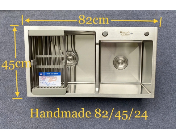 Chậu rửa bát Kagol inox 304 hai hố cân KG8245L (KT:820x450x240 mm)