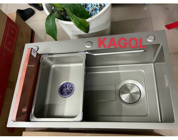 Chậu rửa bát 1 hố nano màu ghi Kagol KG 7545G ( 750*450 mm )
