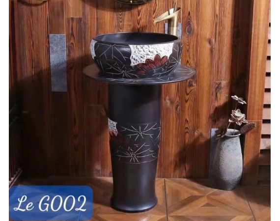 Chậu rửa lavabo nghệ thuật chân kèm bàn chậu LE002