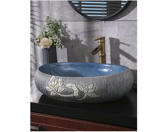 Chậu rửa mặt đặt bàn màu xanh xám HD023XX