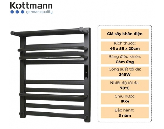 Giá sấy khăn tắm Kottmann K5 màu đen 