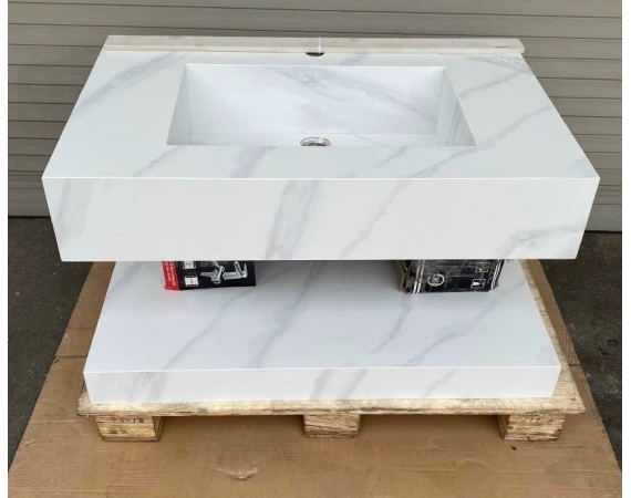 Bộ Bàn Đá 2 Tầng kèm Chậu Rửa Lavabo Âm Bàn Màu trắng vân mây KT8050W
