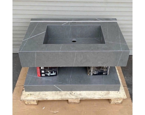 Bộ Bàn Đá 2 Tầng kèm Chậu Rửa Lavabo Âm Bàn Màu xám KT8050
