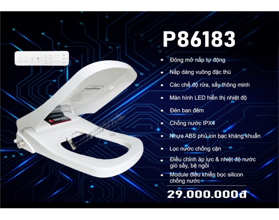 Nắp rửa bồn cầu điện tử tự động đóng mở Nikko P86183 ( nắp hình vuông ) 