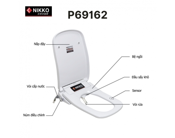 Nắp rửa điện tử vuông vừa cho tất cả các bồn cầu Nikko P69162
