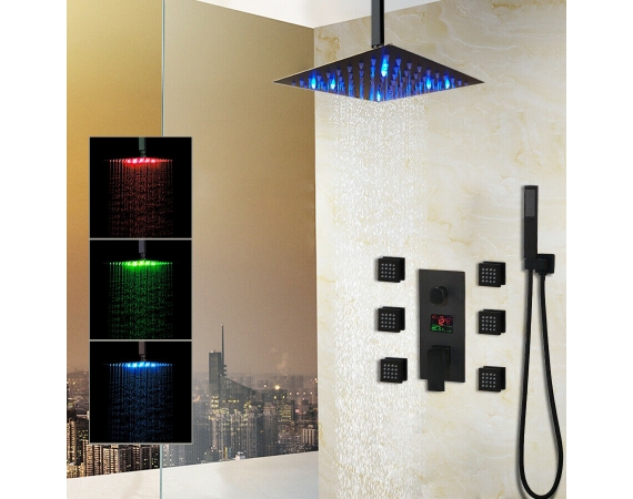 Sen tắm nhiệt độ âm tường màu đen HD2889B ( bát đèn Led,hiện thị chính xác nhiệt độ nước ra )