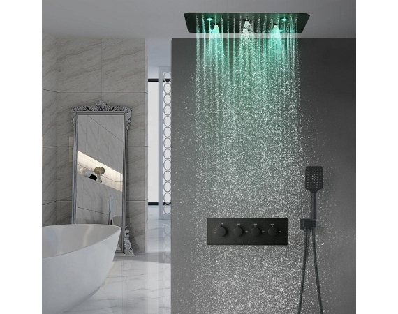 Sen tắm âm tường bát gắn trần màu đen có đèn Led cài nhiệt độ HD5050L