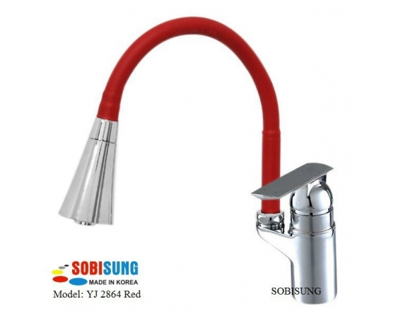 Vòi rửa bát cần mềm nóng lạnh màu đỏ Sobisung YJ-2864R