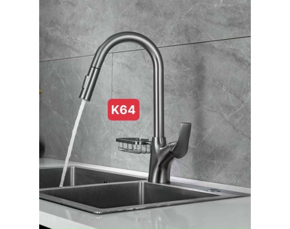 Vòi rửa bát nóng lạnh dây rút màu ghi xám Kagol K64